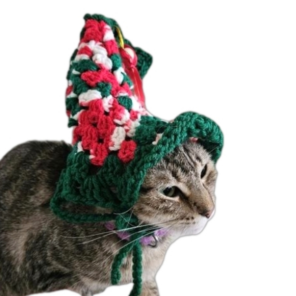 Handmade Crochet Santa Hat for Medium to Large Pets Christmas Dog or Cat Costume - Picture 17 of 17